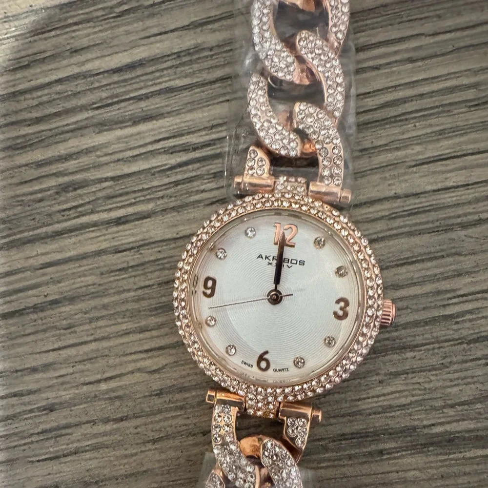 NWT Akribos XXIV Women's AK756SS "Brillianaire" Crystal-Accented ROSE GOLD - Picture 3 of 7